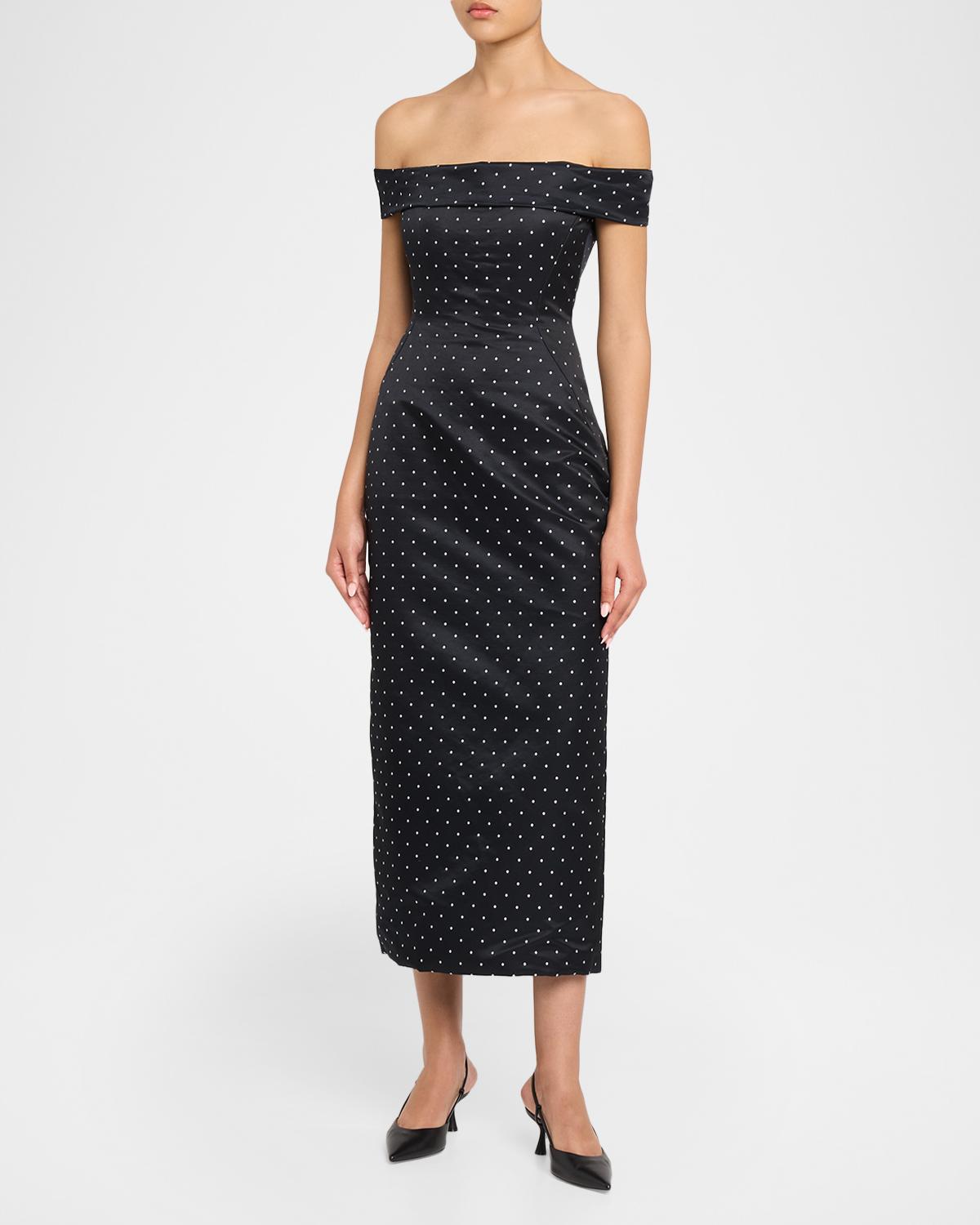 Polka-Dot Jacquard Off-The-Shoulder Midi Dress - thumbnail 2