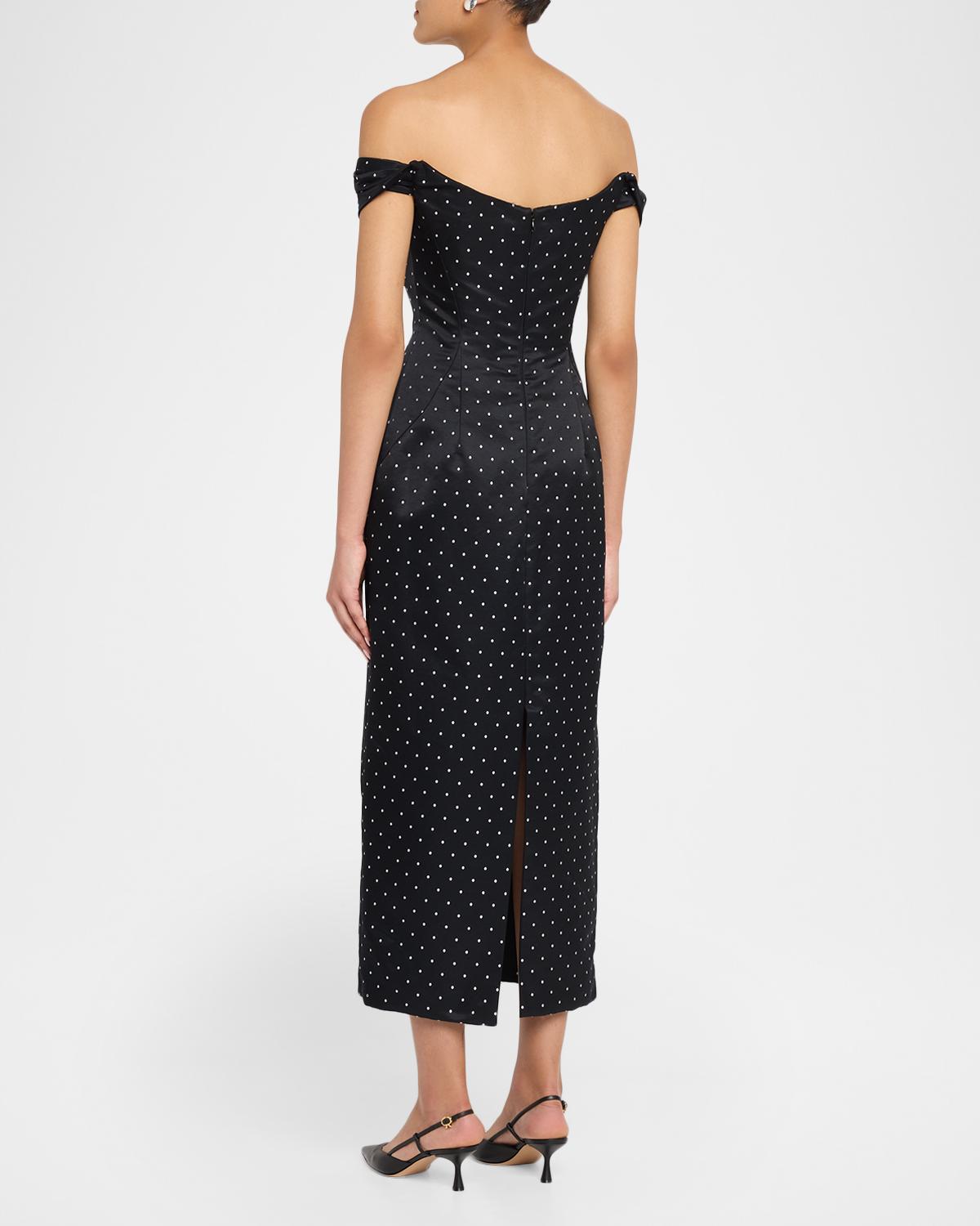 Polka-Dot Jacquard Off-The-Shoulder Midi Dress - thumbnail 3