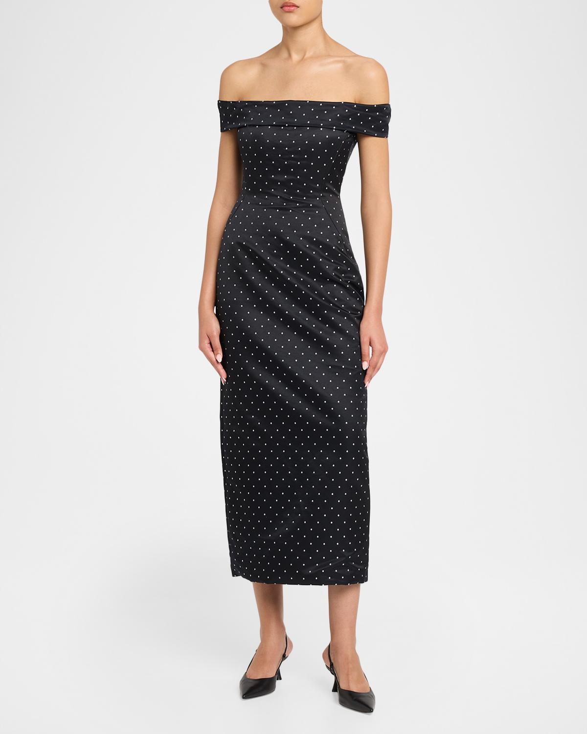 Polka-Dot Jacquard Off-The-Shoulder Midi Dress - thumbnail 4