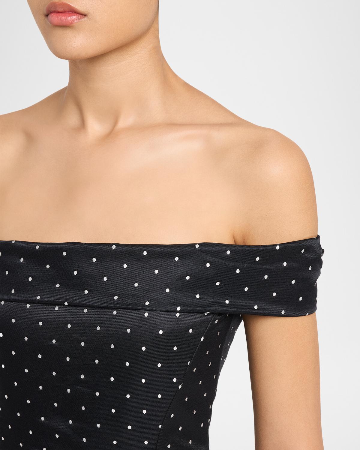 Polka-Dot Jacquard Off-The-Shoulder Midi Dress - thumbnail 5