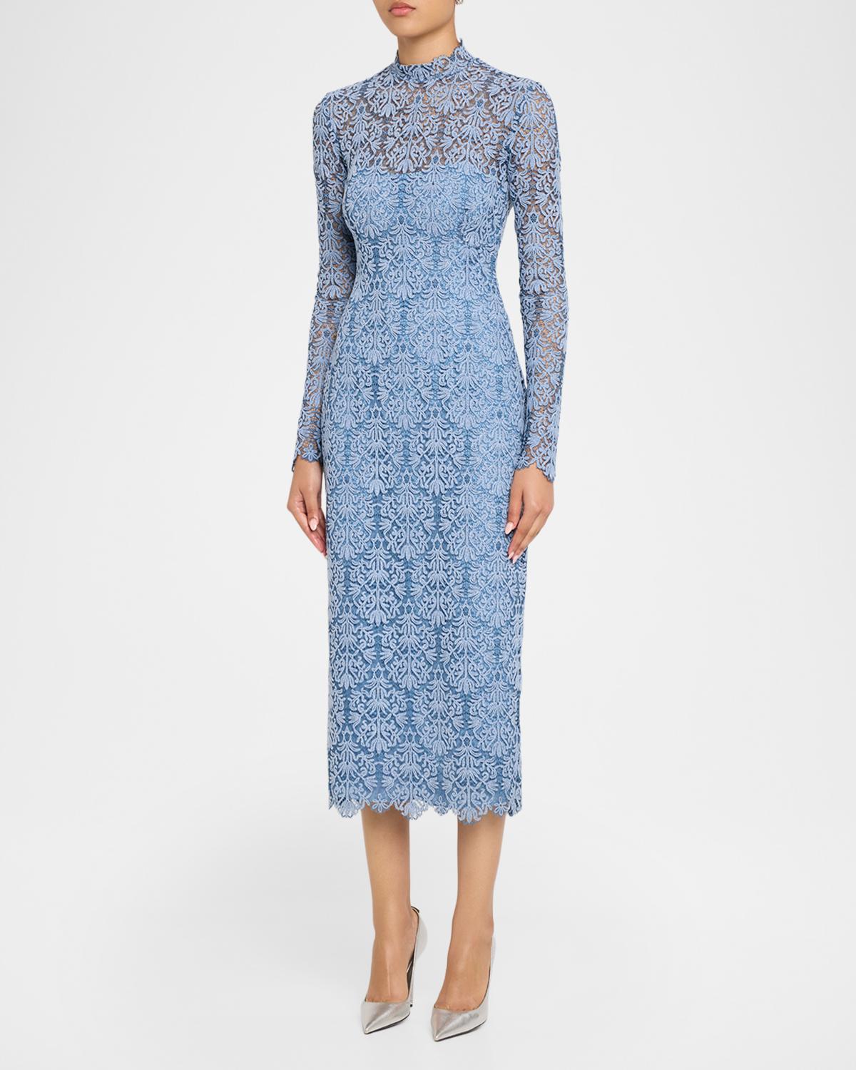 Chenille Lace Long-Sleeve Midi Dress - thumbnail 4