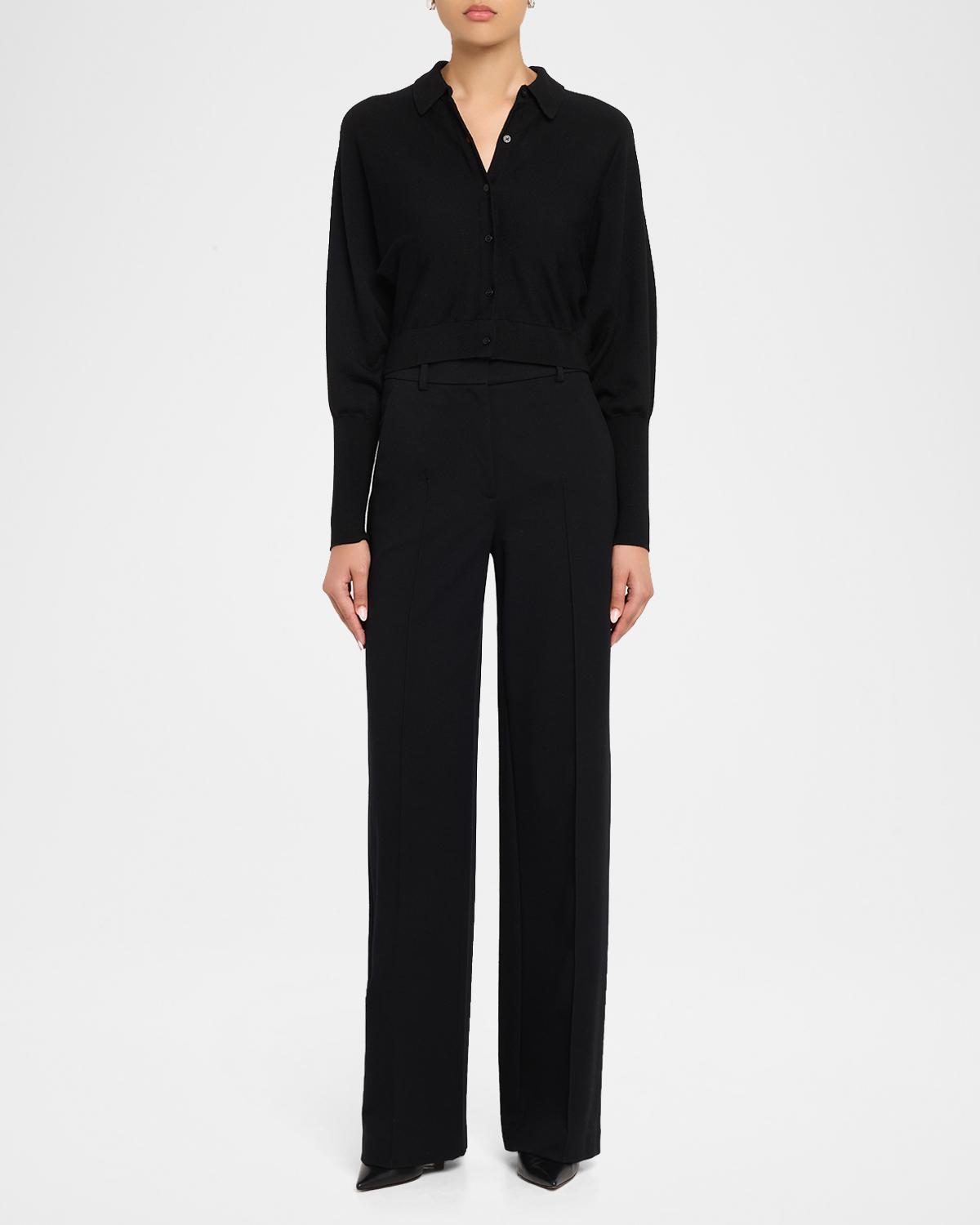 Cropped Dolman-Sleeve Collared Cardigan - thumbnail 7