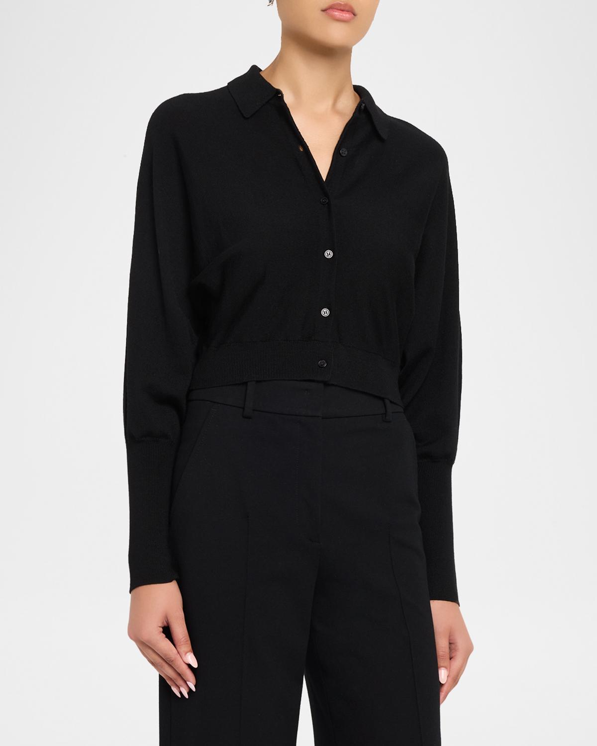 Cropped Dolman-Sleeve Collared Cardigan - thumbnail 9