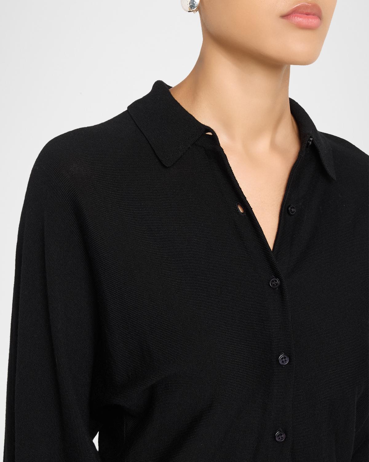 Cropped Dolman-Sleeve Collared Cardigan - thumbnail 10