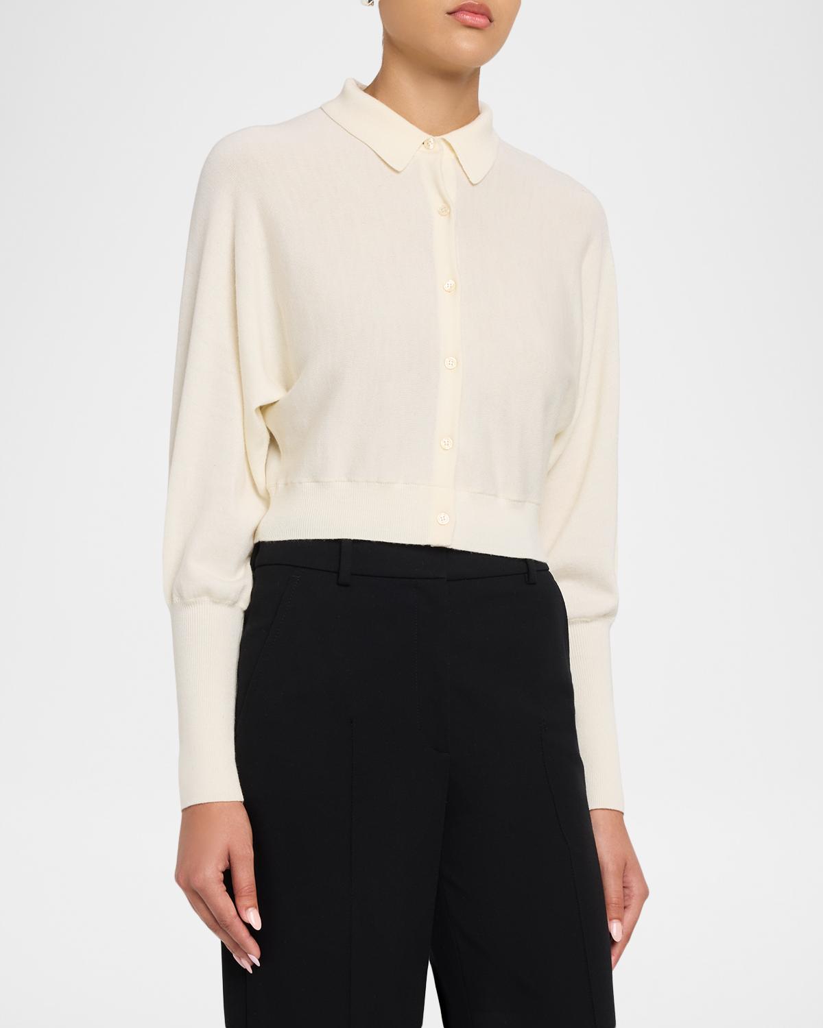 Cropped Dolman-Sleeve Collared Cardigan - thumbnail 4