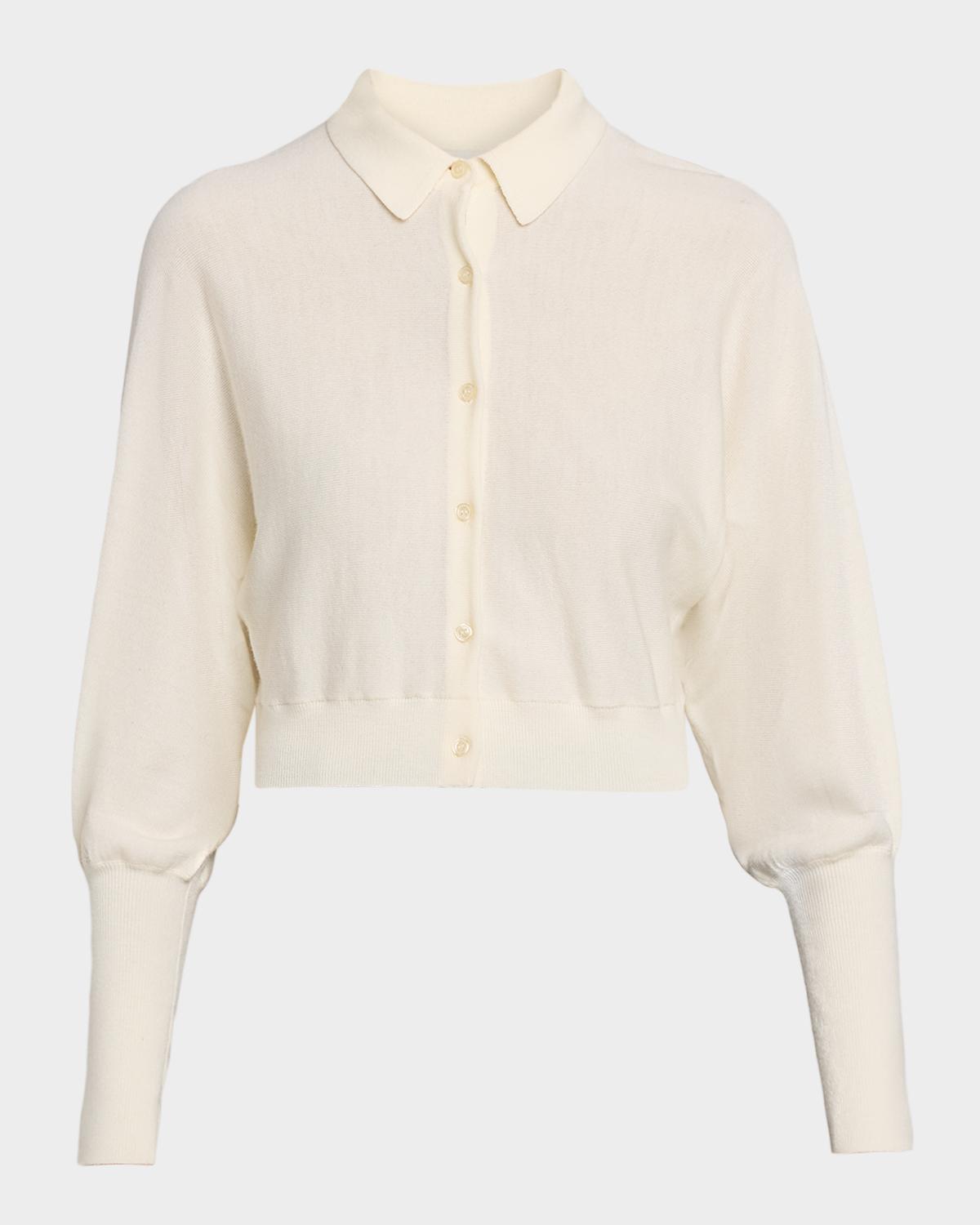 Cropped Dolman-Sleeve Collared Cardigan