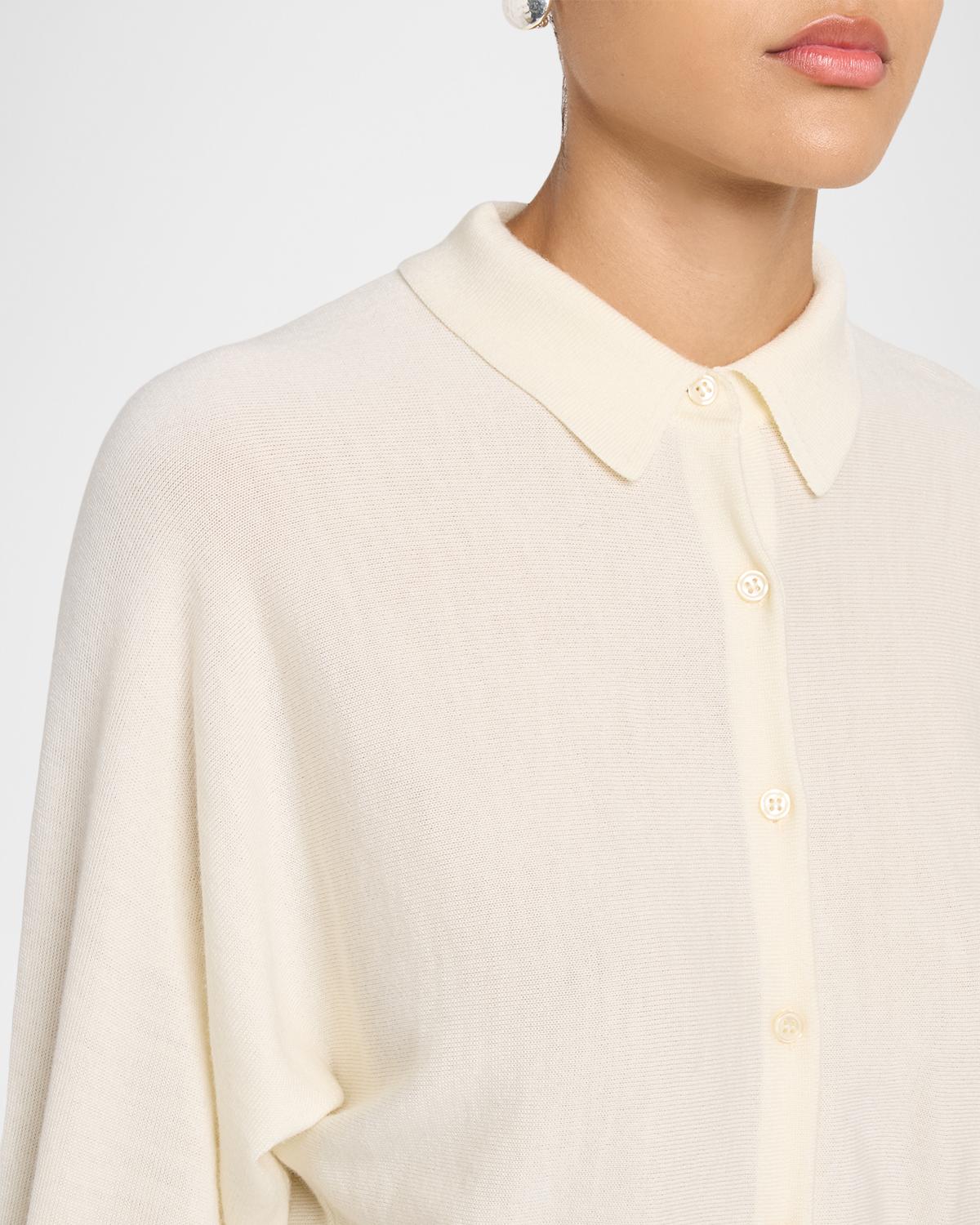 Cropped Dolman-Sleeve Collared Cardigan - thumbnail 5