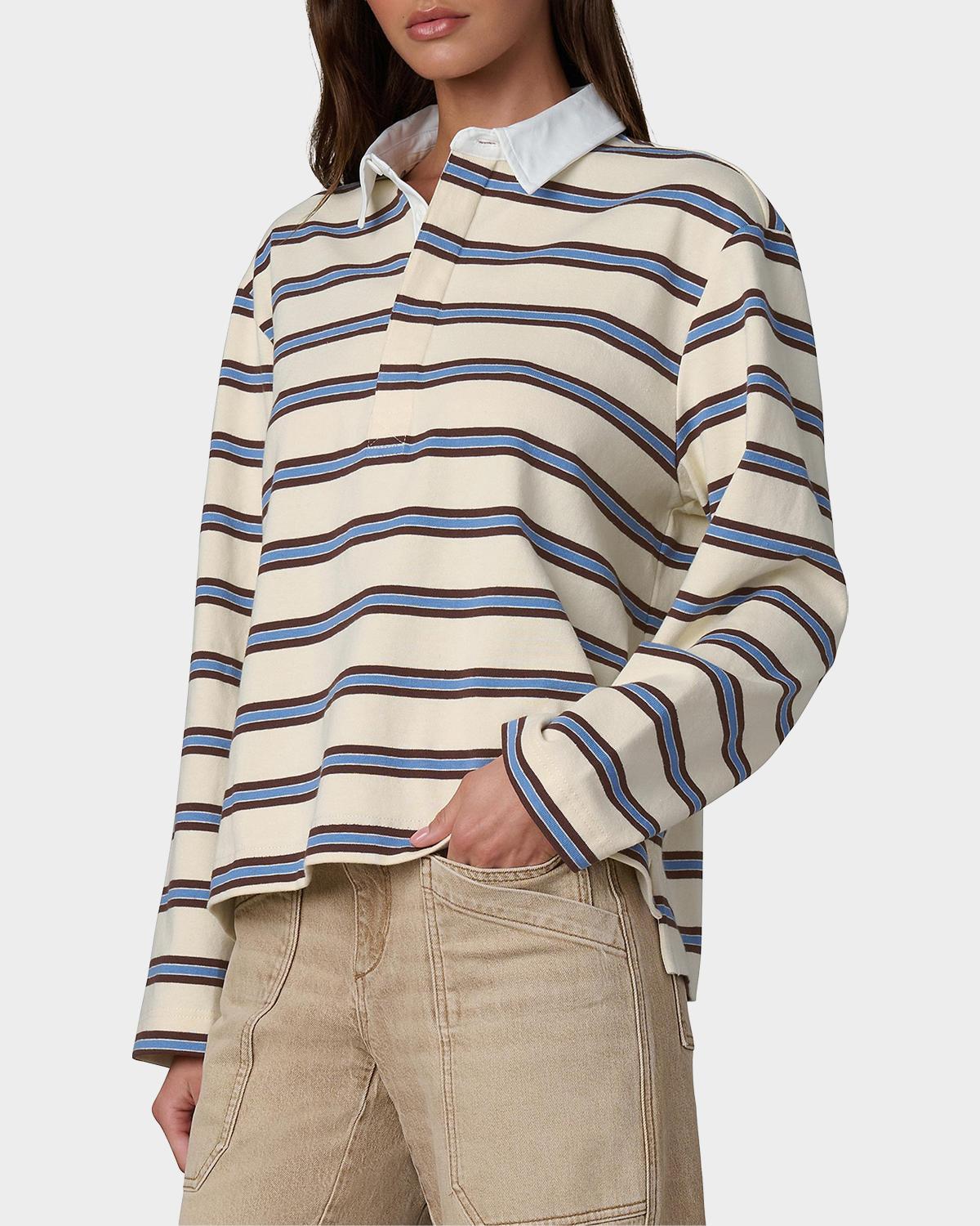 Dylan Striped Cotton Oversized Rugby Shirt - thumbnail 5