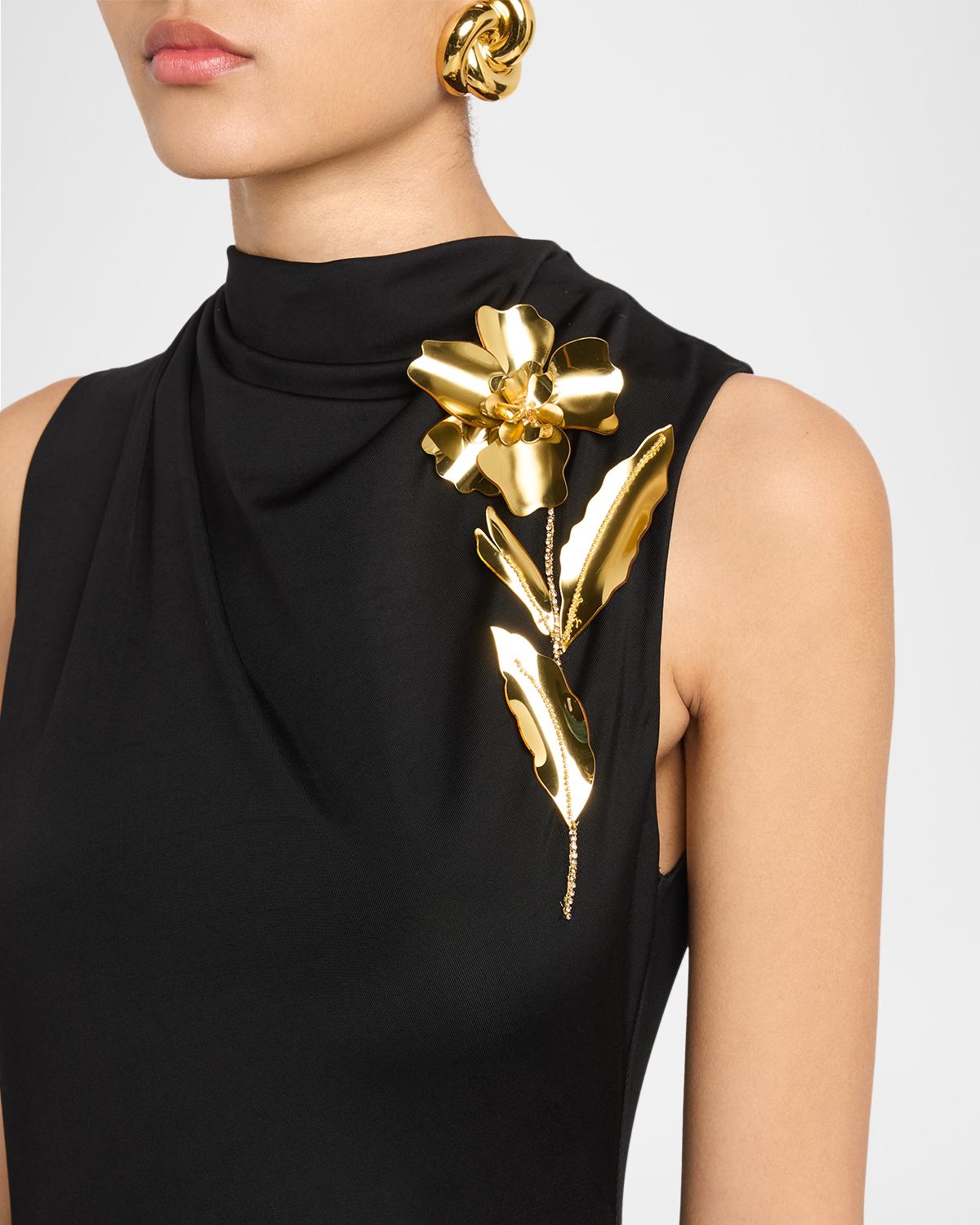3D Metallic Flower Draped Jersey Midi Dress - thumbnail 5