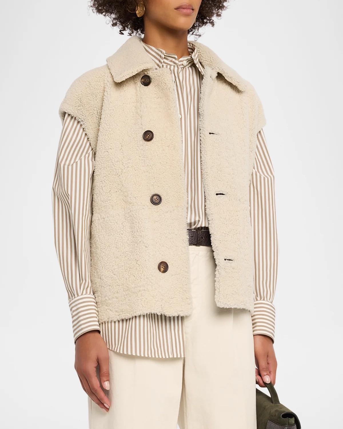 Reversible Suede & Lamb Shearling Vest - thumbnail 4