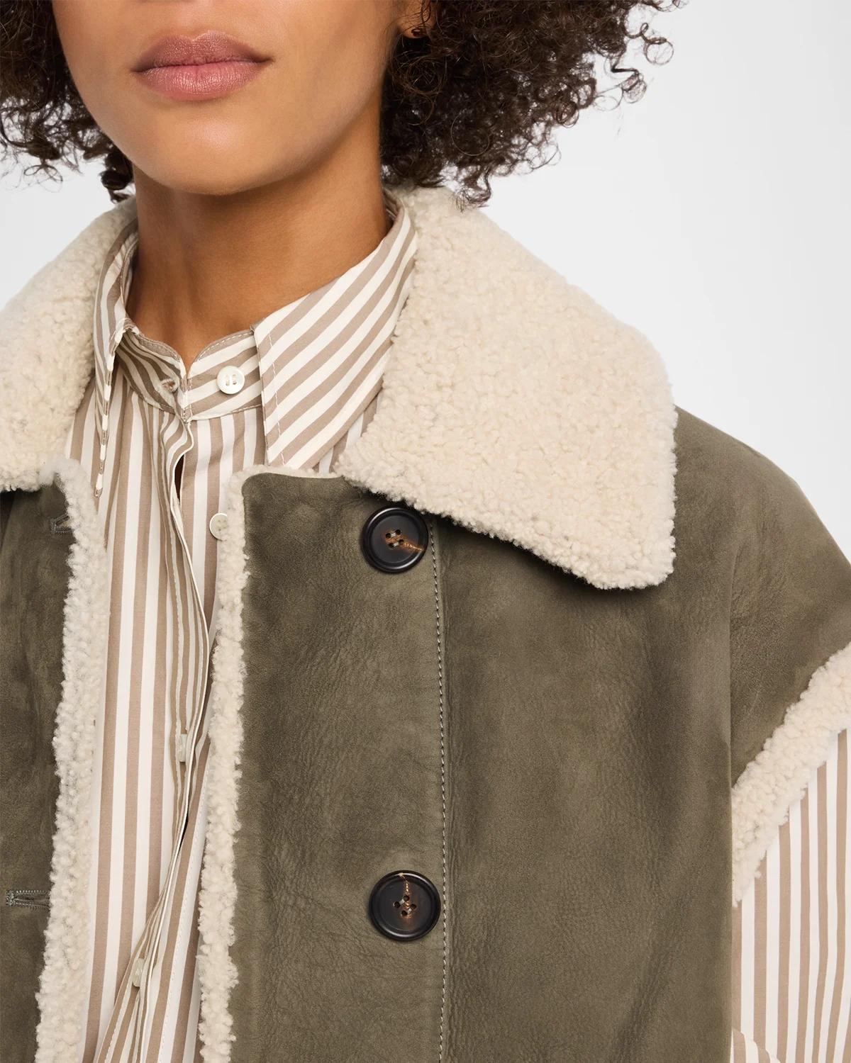 Reversible Suede & Lamb Shearling Vest - thumbnail 5