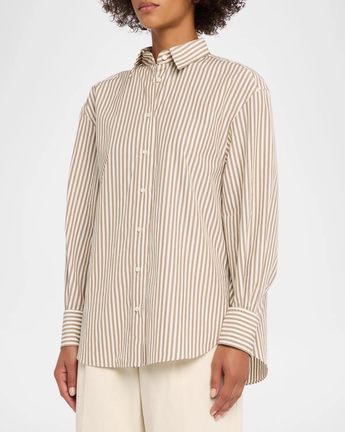 Striped Cotton Button-Down Shirt With Monili Trim - thumbnail 4