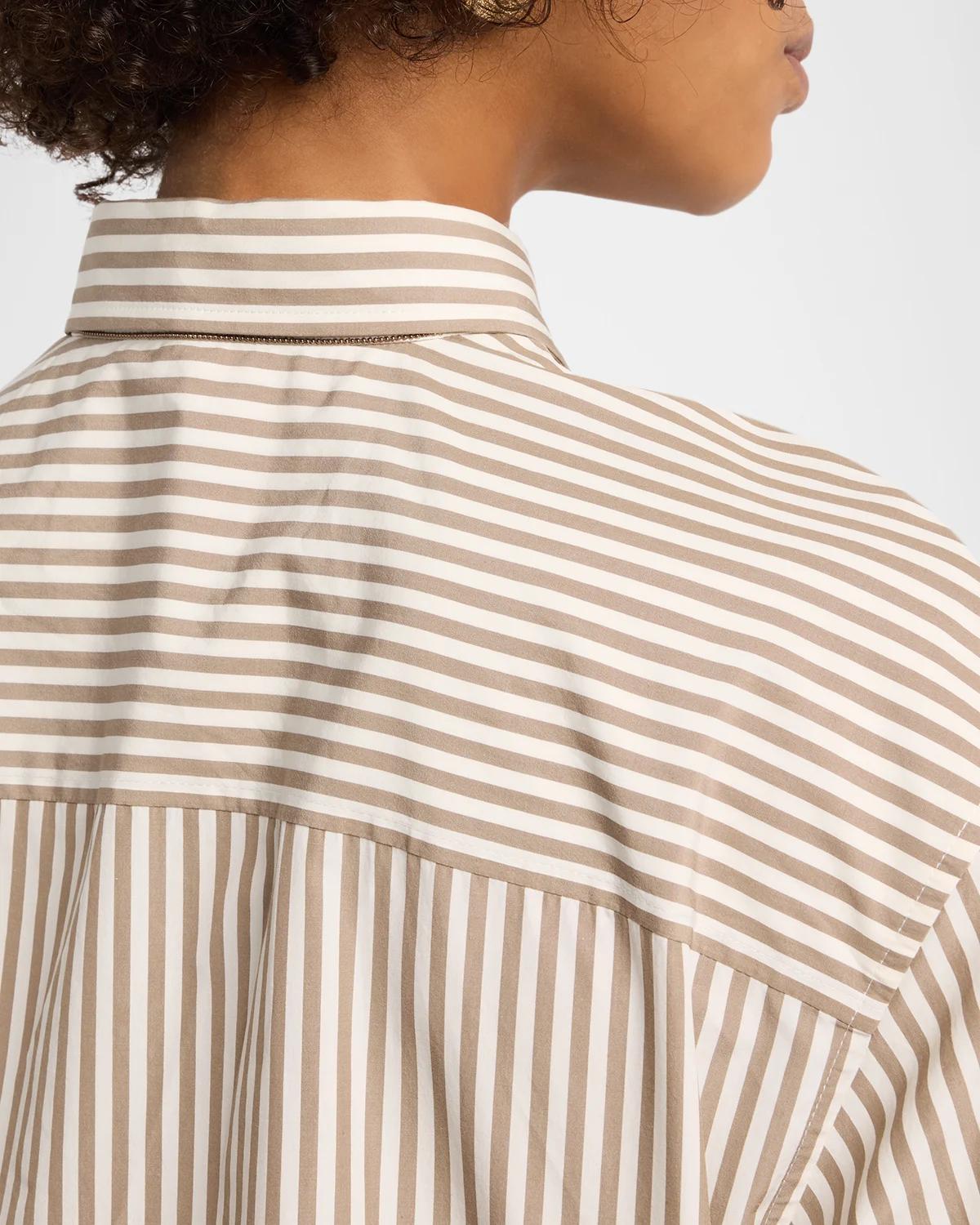 Striped Cotton Button-Down Shirt With Monili Trim - thumbnail 5