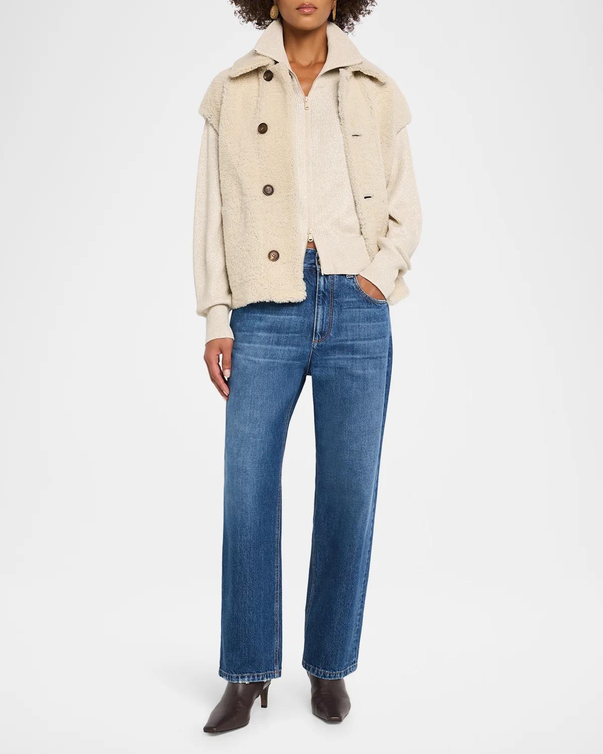 Mid-Rise Monili Trim Wide-Leg Jeans - thumbnail 2
