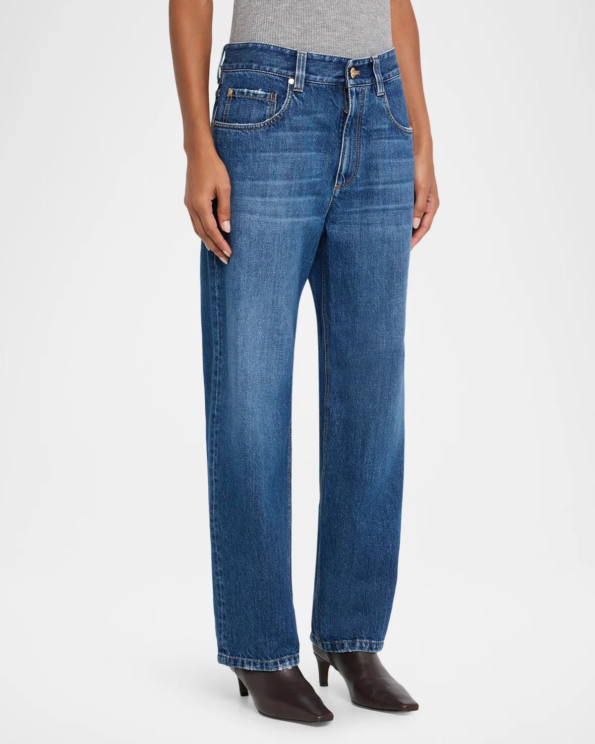 Mid-Rise Monili Trim Wide-Leg Jeans - thumbnail 4