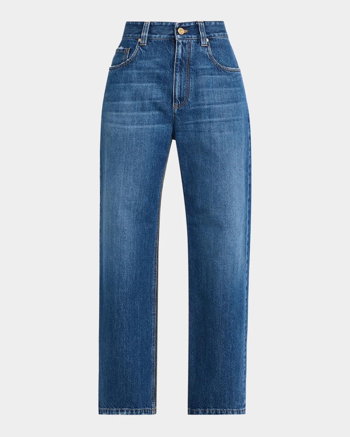 Mid-Rise Monili Trim Wide-Leg Jeans