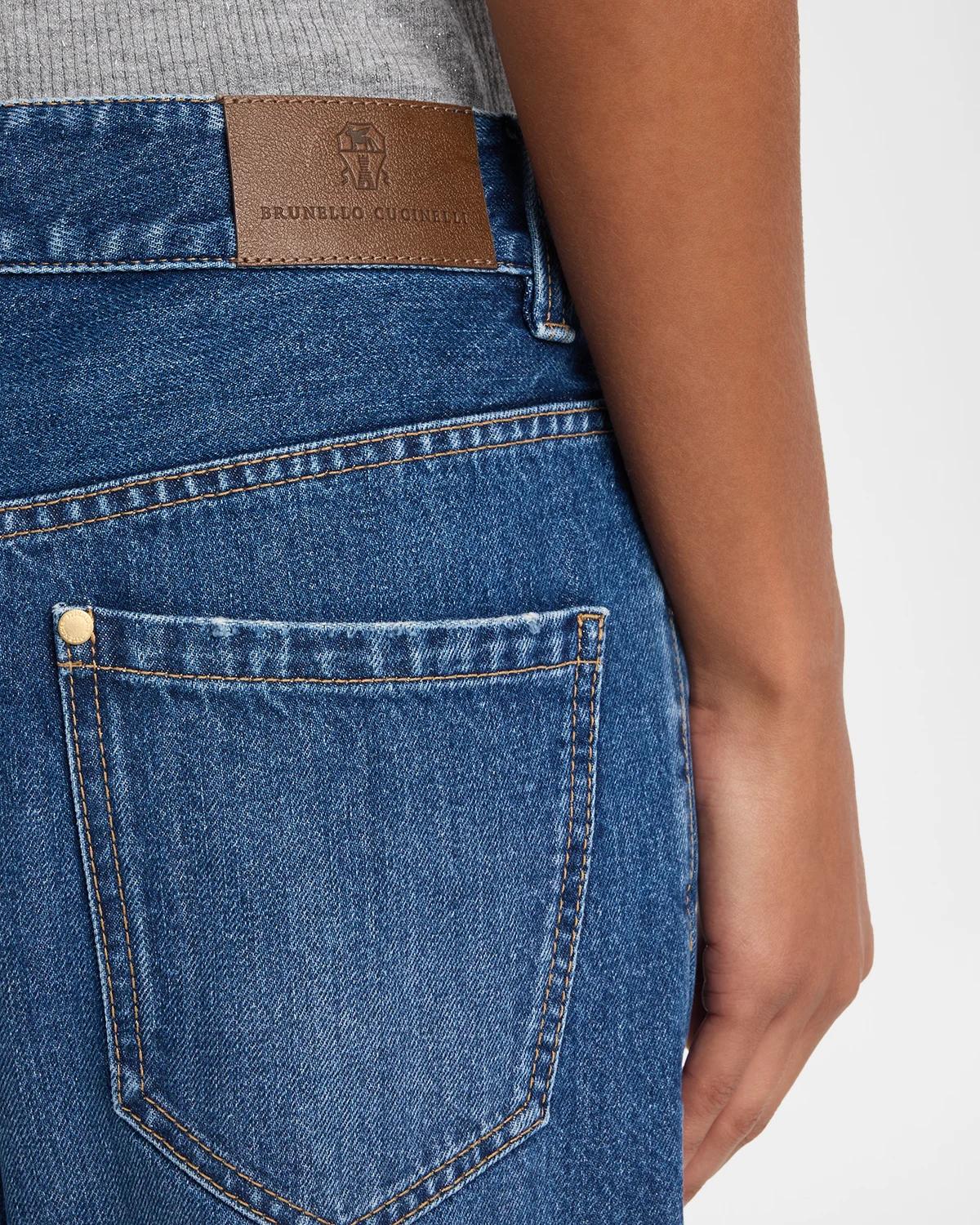 Mid-Rise Monili Trim Wide-Leg Jeans - thumbnail 5