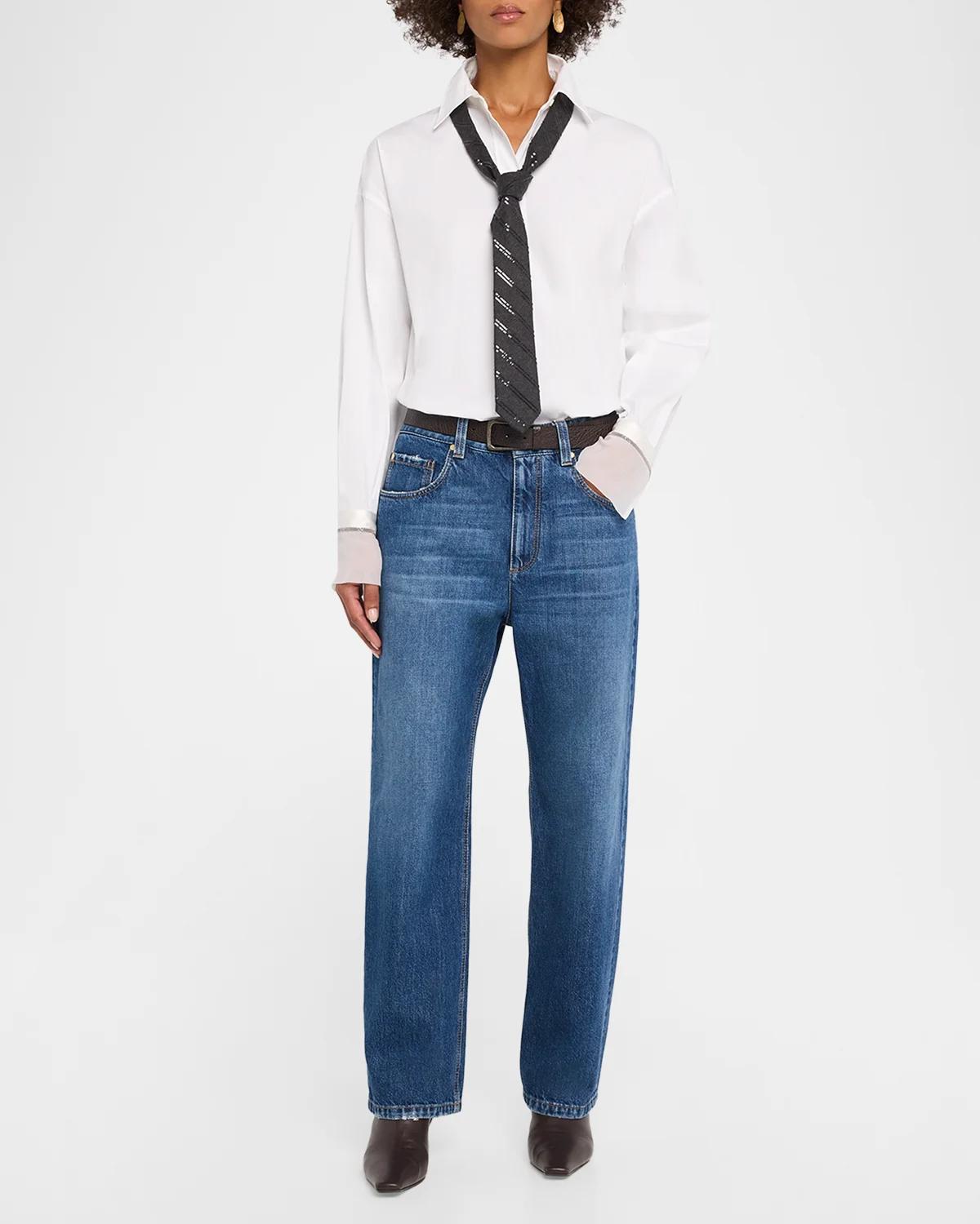 Monili Sheer-Cuff Cotton Button-Down Shirt - thumbnail 2