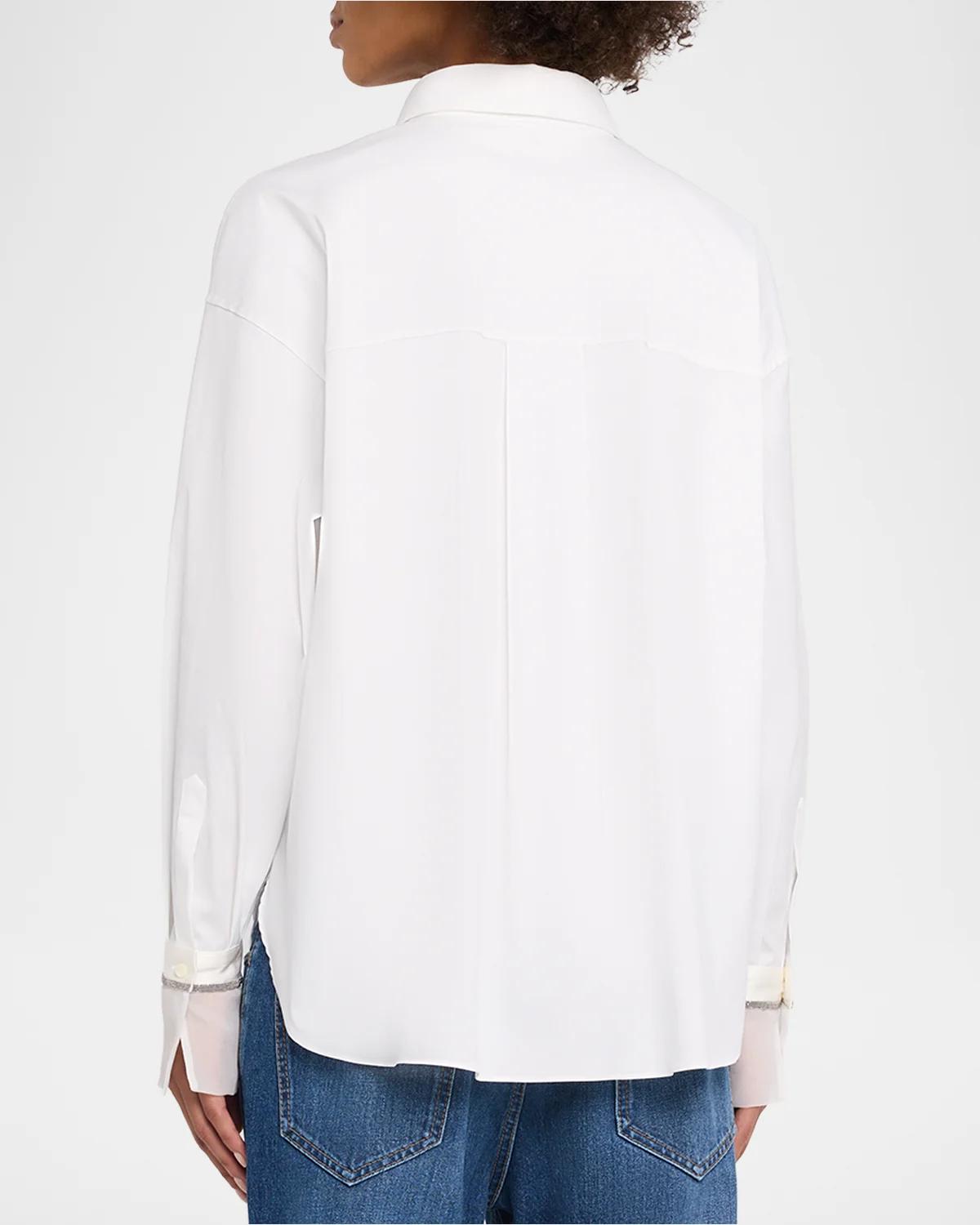 Monili Sheer-Cuff Cotton Button-Down Shirt - thumbnail 3