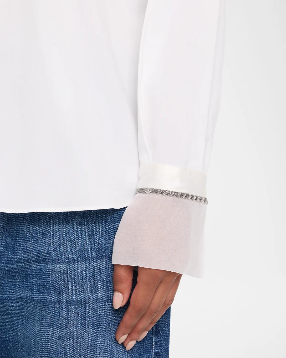 Monili Sheer-Cuff Cotton Button-Down Shirt - thumbnail 5