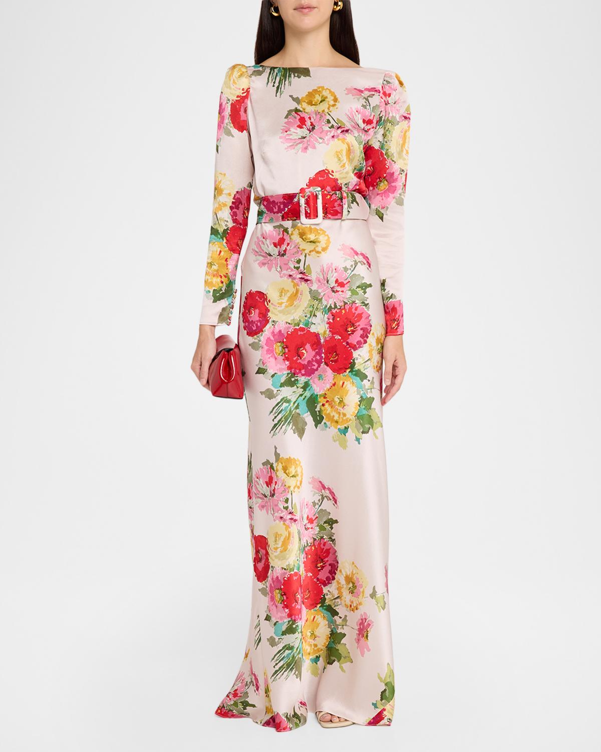 Pat Nixon Silk Belted Low-Back Column Gown - thumbnail 2