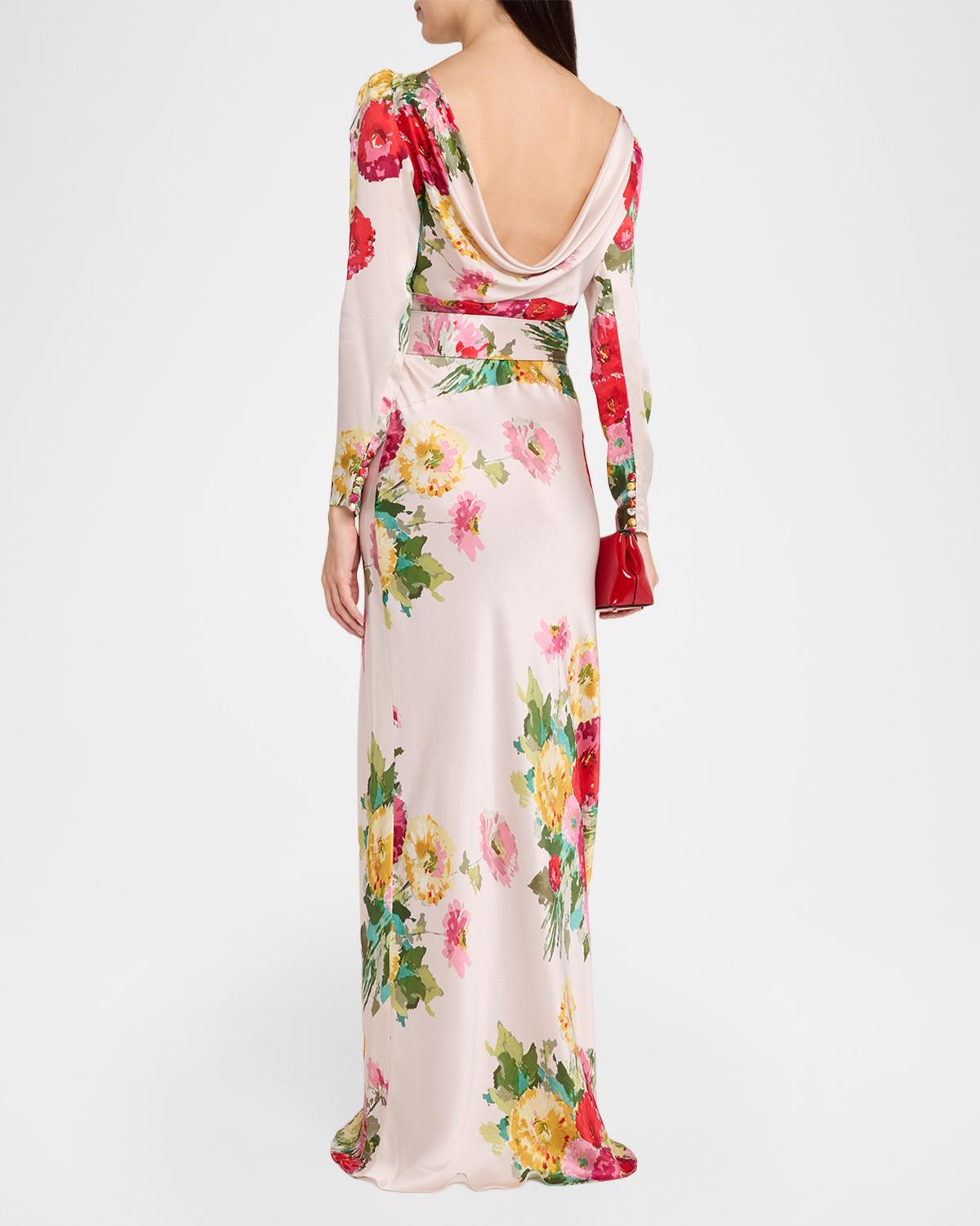 Pat Nixon Silk Belted Low-Back Column Gown - thumbnail 3