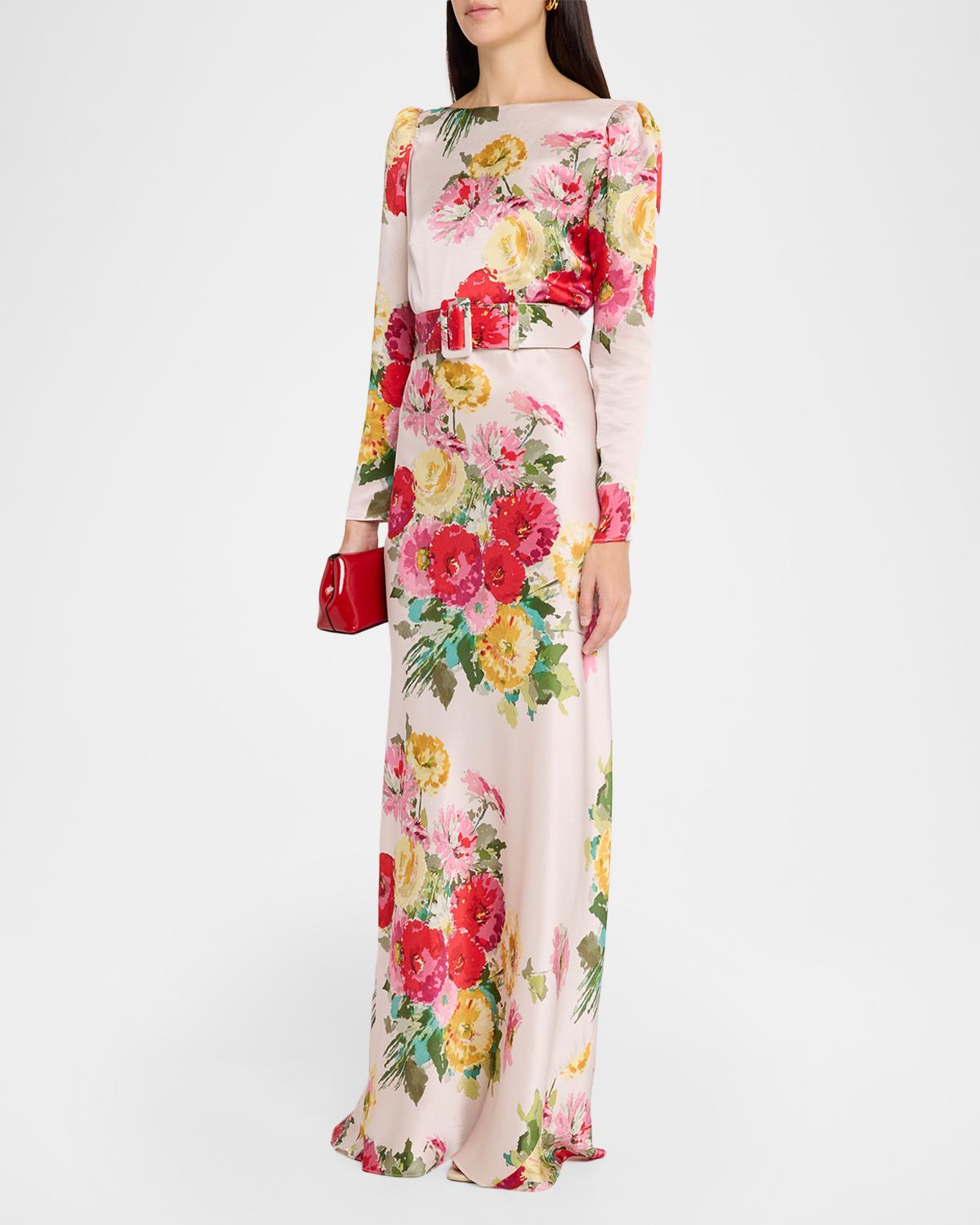 Pat Nixon Silk Belted Low-Back Column Gown - thumbnail 4