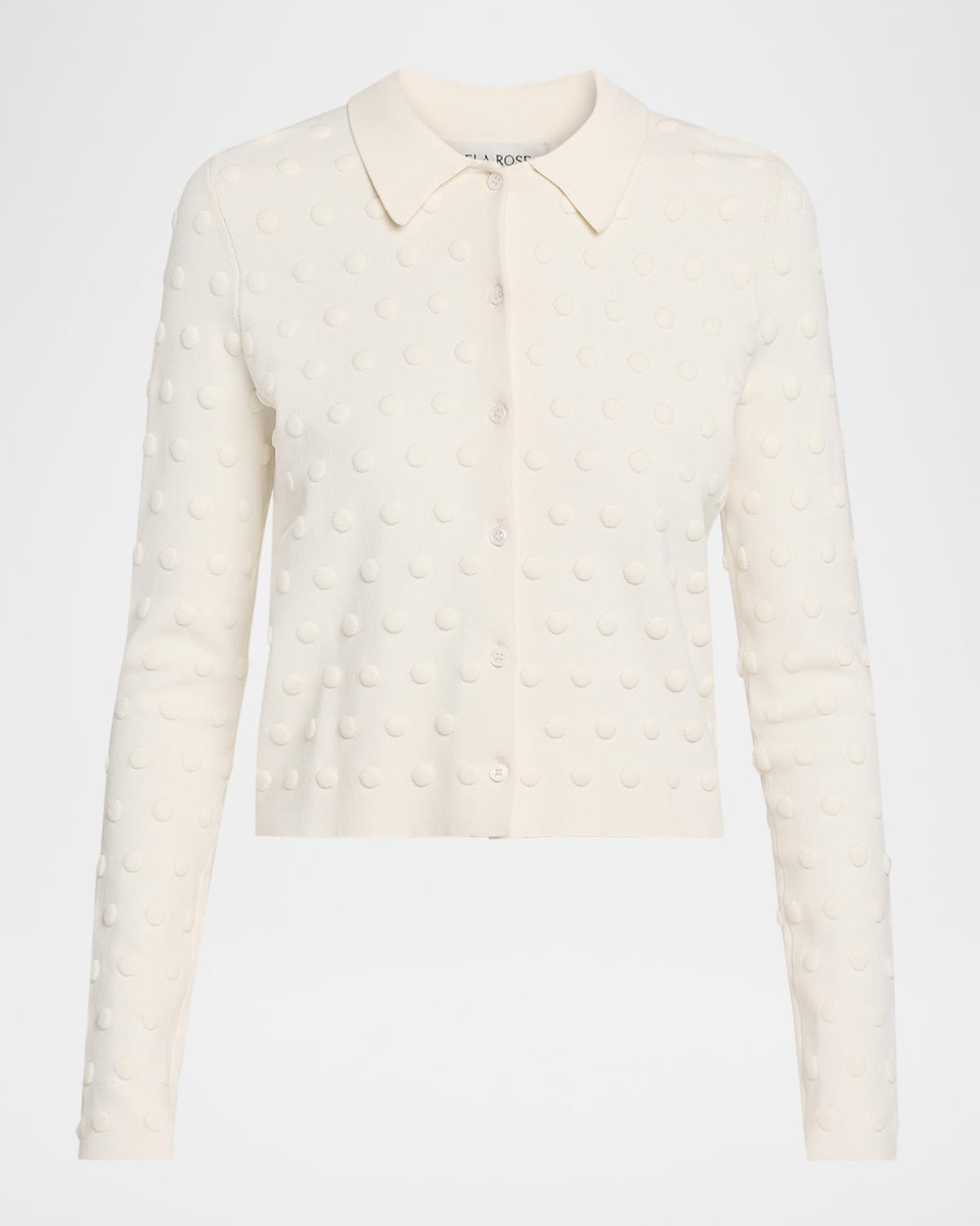 Pucker Dot Knit Collared Cardigan