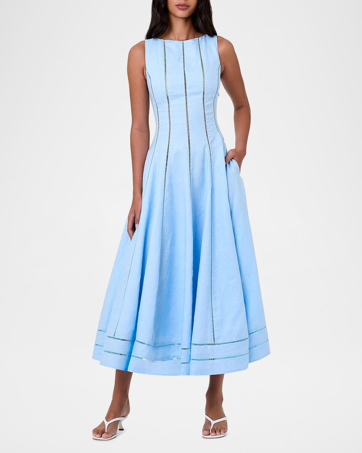Lark Linen Lattice-Trim Midi Dress - thumbnail 2