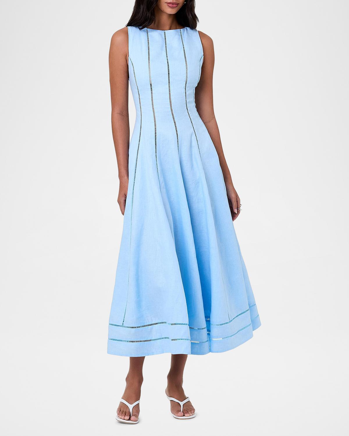 Lark Linen Lattice-Trim Midi Dress - thumbnail 4