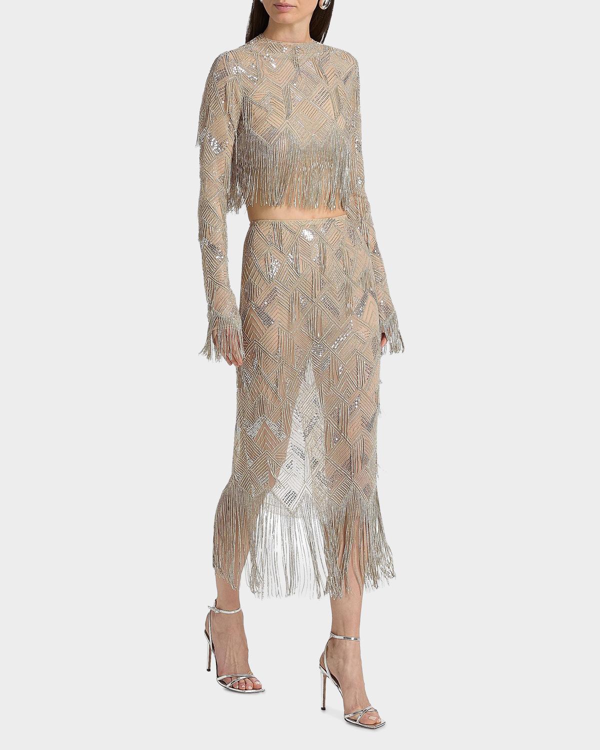 Geometric Fringe-Trim Midi Skirt - thumbnail 2