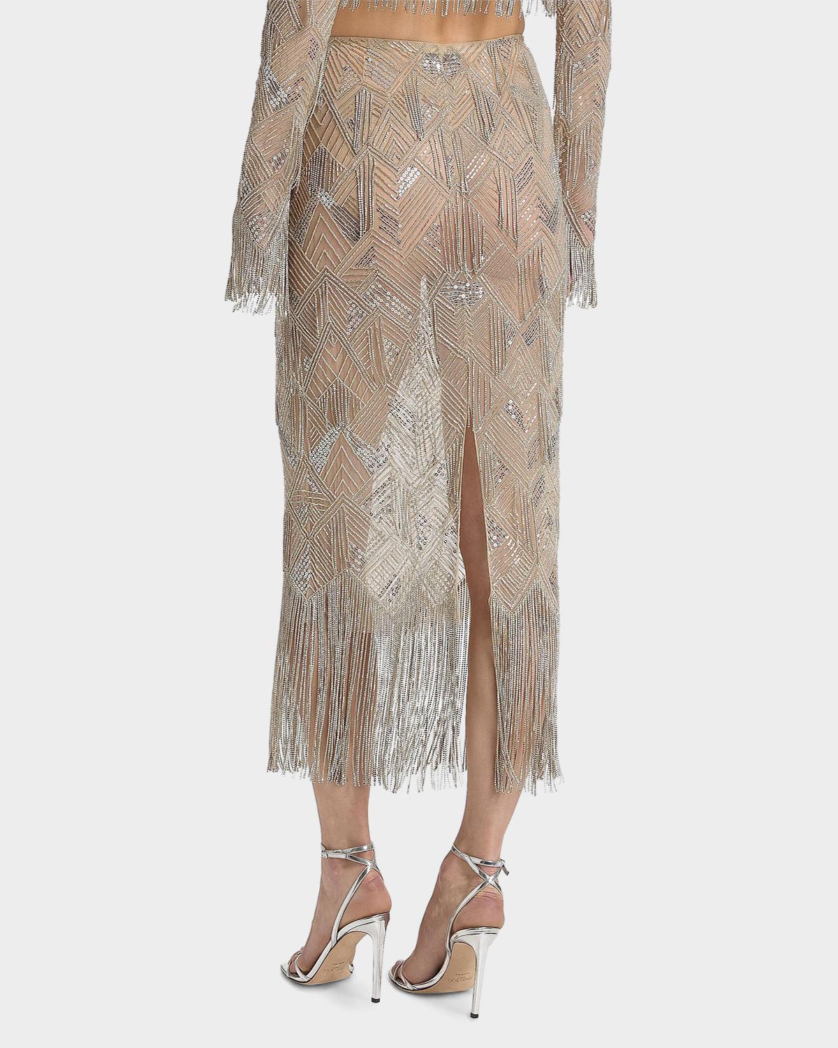 Geometric Fringe-Trim Midi Skirt - thumbnail 3
