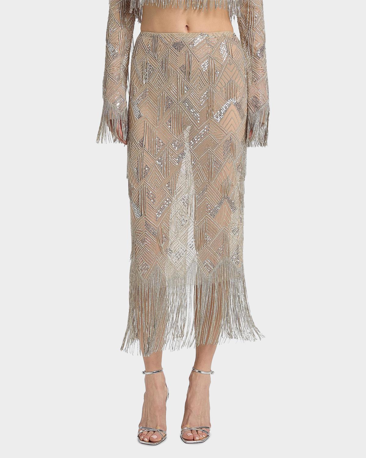 Geometric Fringe-Trim Midi Skirt - thumbnail 4