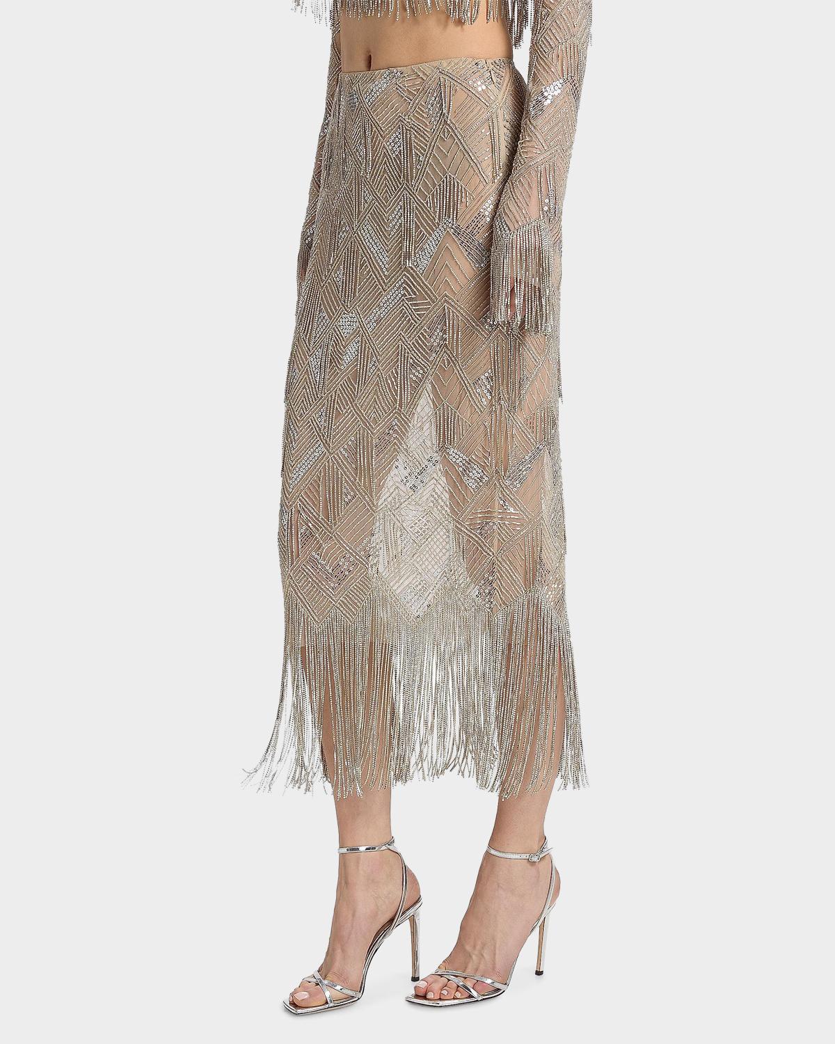 Geometric Fringe-Trim Midi Skirt - thumbnail 6