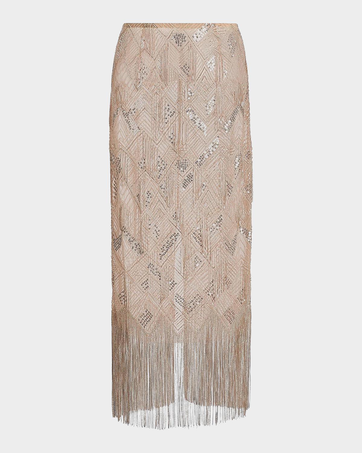 Geometric Fringe-Trim Midi Skirt