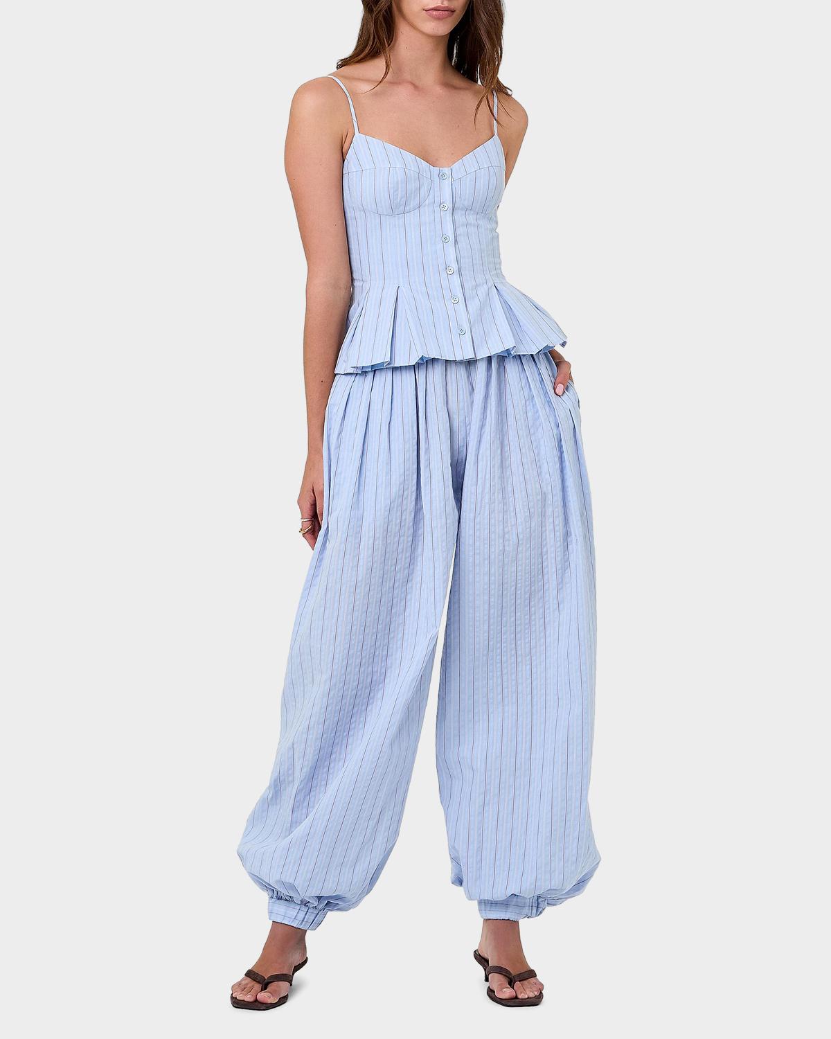 Staci Striped Seersucker Peplum Top - thumbnail 2