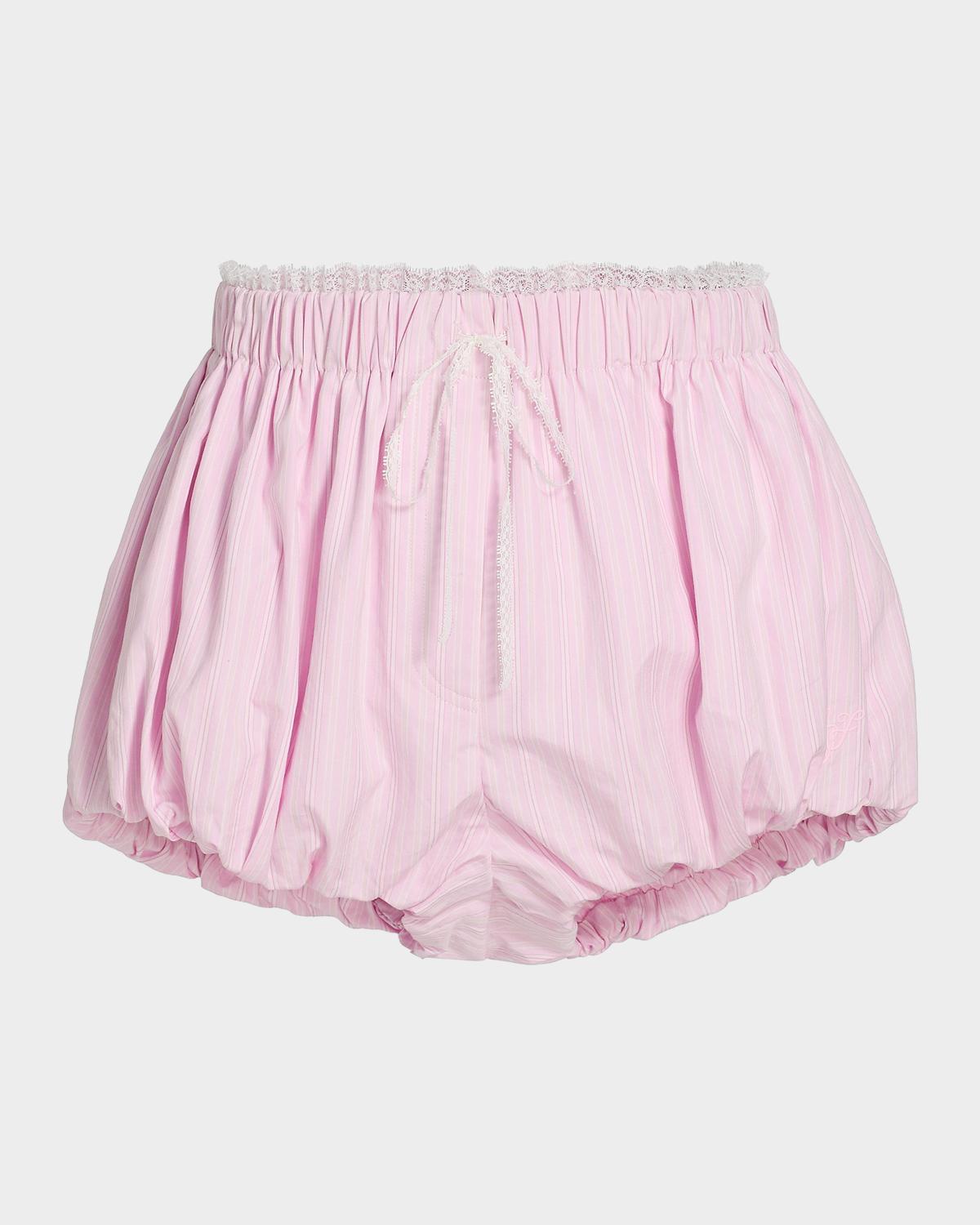 Sparrow Lace-Trimmed Striped Cotton Shorts