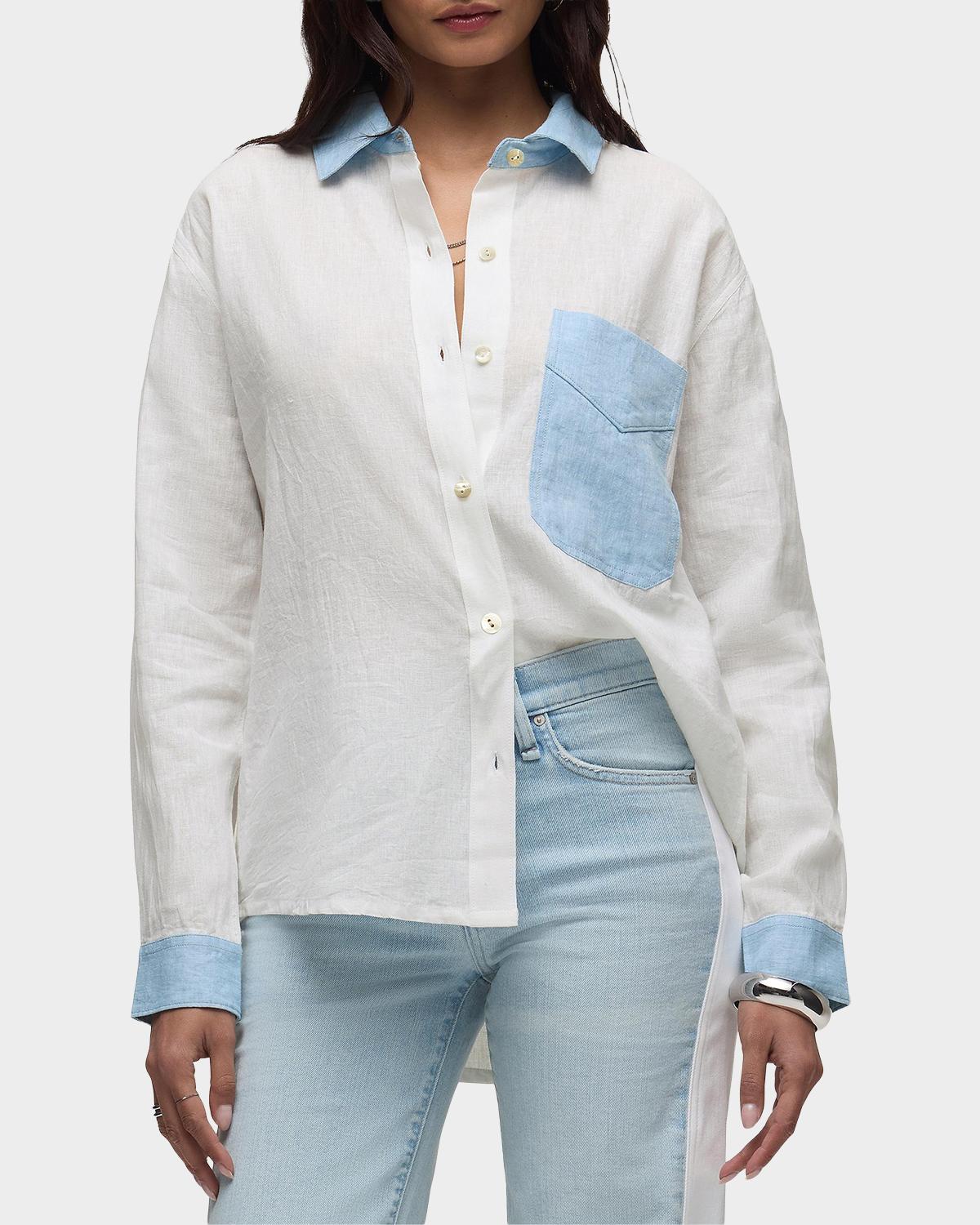 Oversized Linen Button-Front Shirt - thumbnail 4