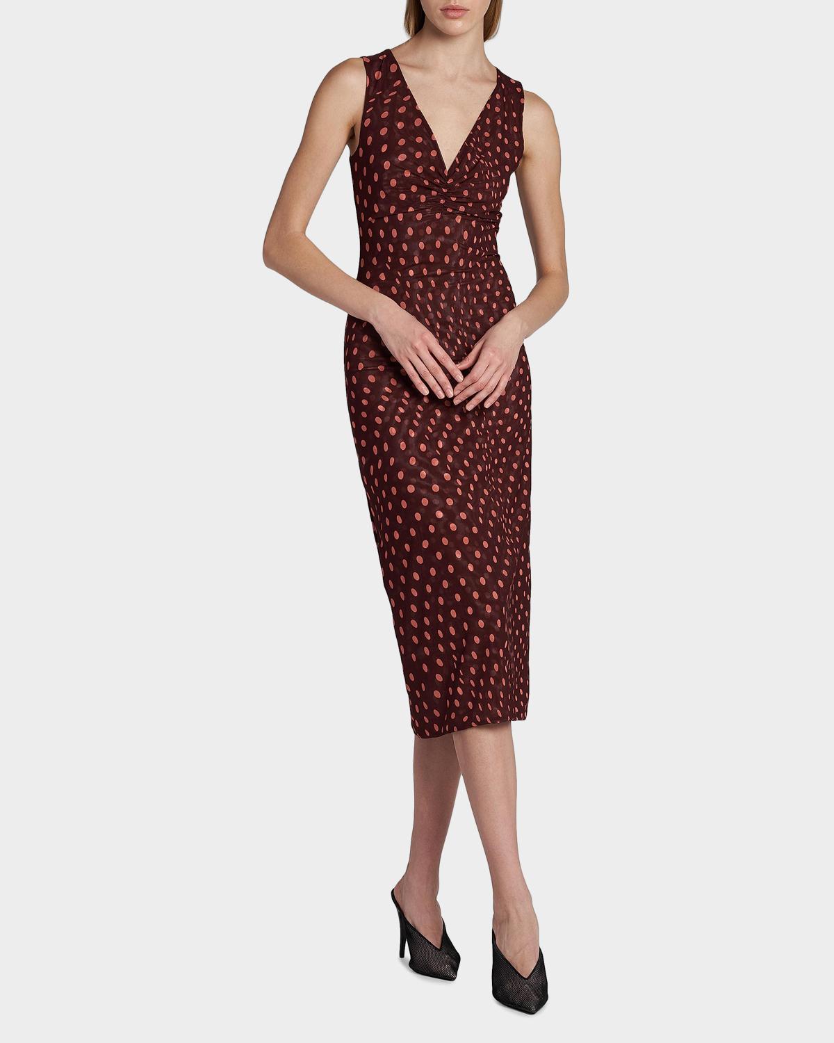 Polka Dot Mesh V-Neck Midi Dress - thumbnail 2