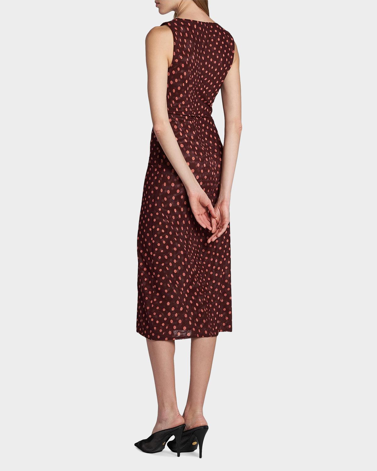 Polka Dot Mesh V-Neck Midi Dress - thumbnail 3