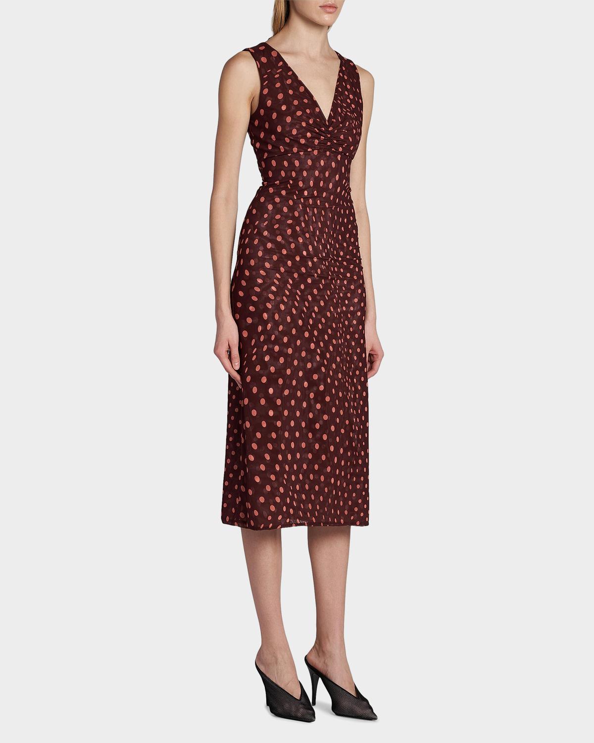 Polka Dot Mesh V-Neck Midi Dress - thumbnail 5