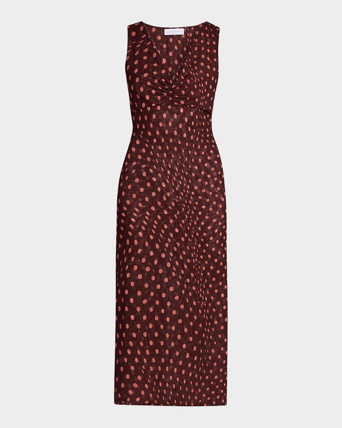 Polka Dot Mesh V-Neck Midi Dress