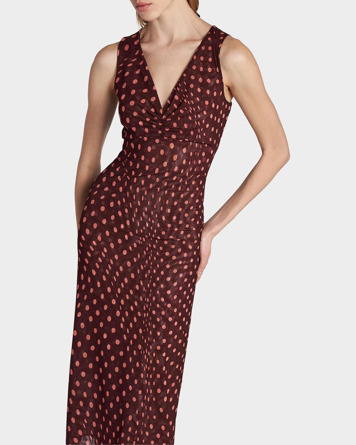 Polka Dot Mesh V-Neck Midi Dress - thumbnail 6