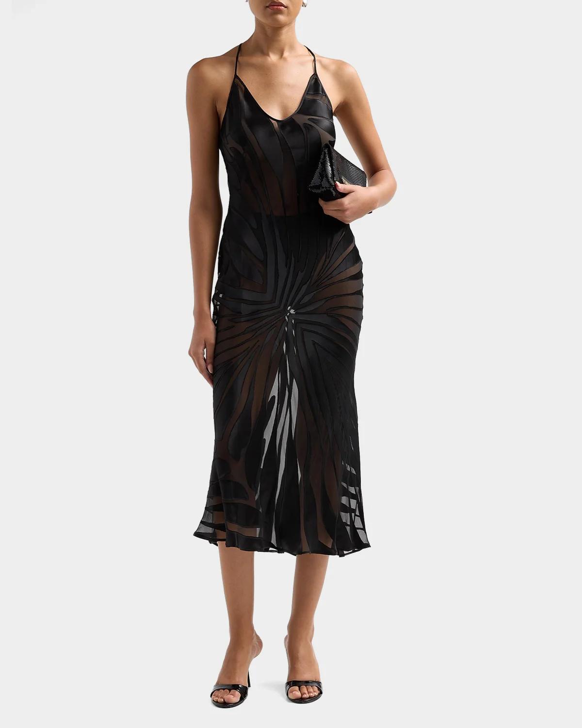 Sleeveless Ray Devoré Backless Midi Slip Dress - thumbnail 2