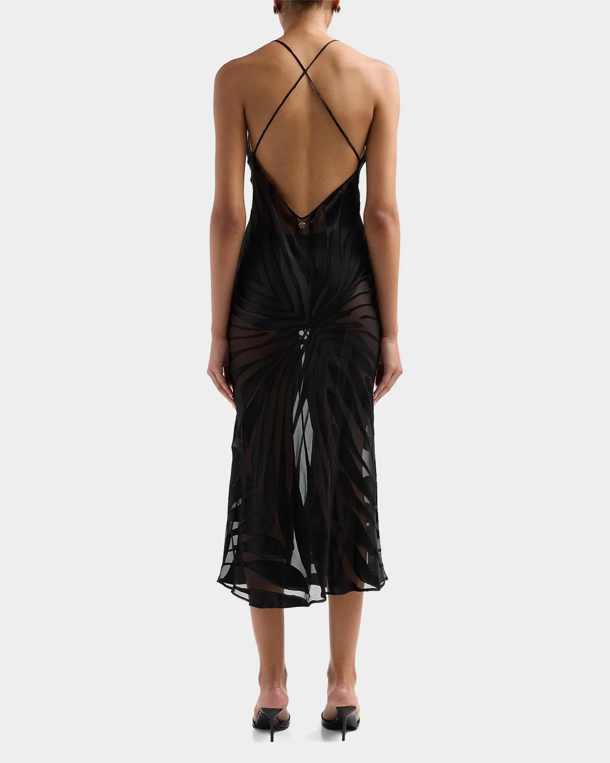 Sleeveless Ray Devoré Backless Midi Slip Dress - thumbnail 3