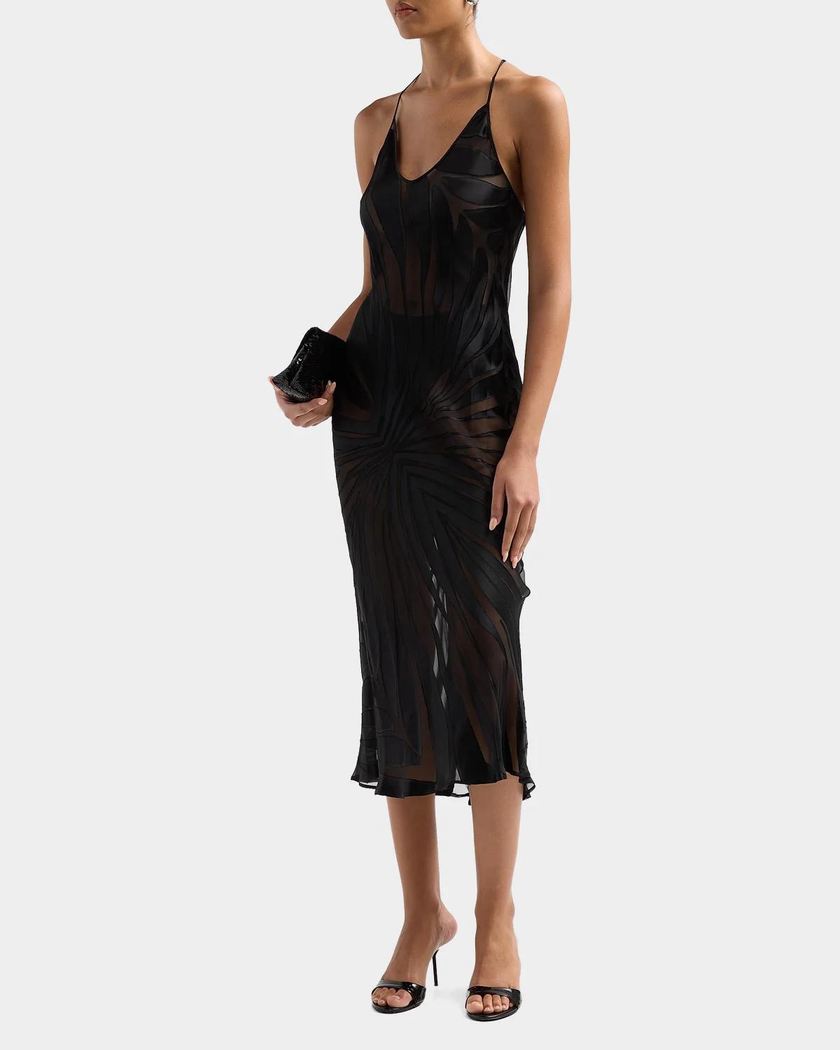 Sleeveless Ray Devoré Backless Midi Slip Dress - thumbnail 4