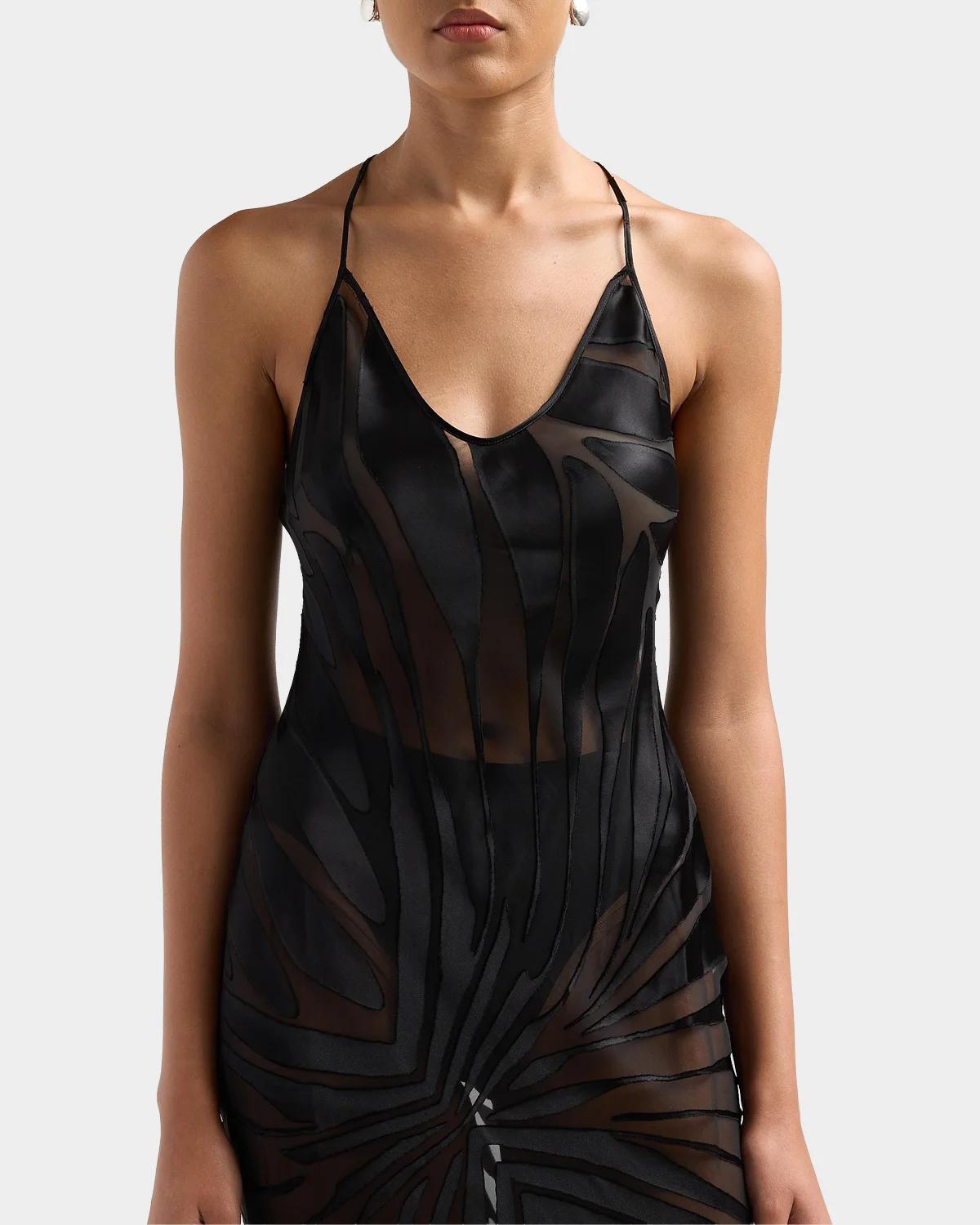 Sleeveless Ray Devoré Backless Midi Slip Dress - thumbnail 5