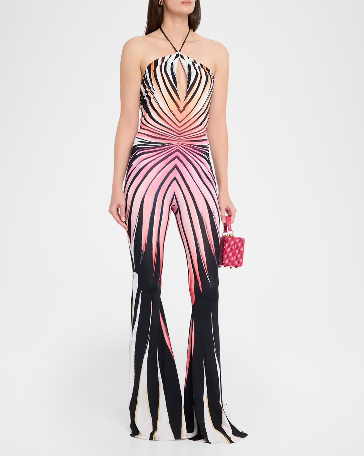 Striped Jersey Flare-Leg Halter Jumpsuit - thumbnail 2