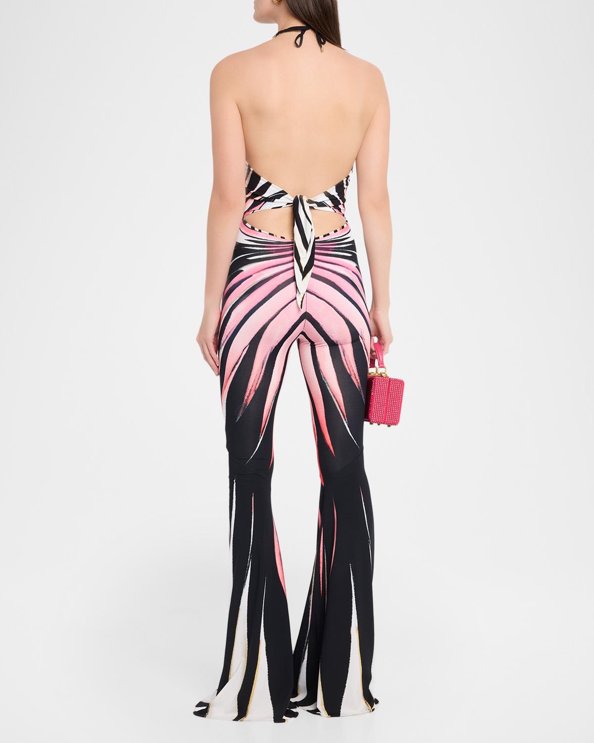 Striped Jersey Flare-Leg Halter Jumpsuit - thumbnail 3