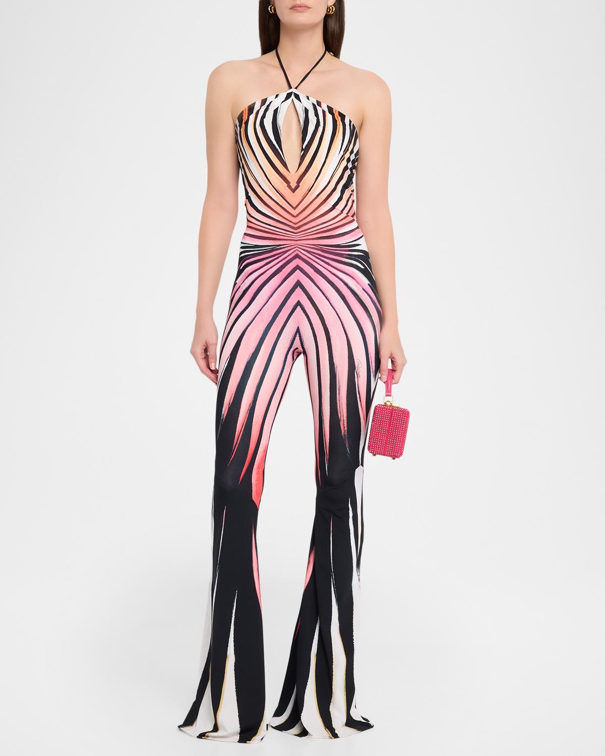 Striped Jersey Flare-Leg Halter Jumpsuit - thumbnail 4